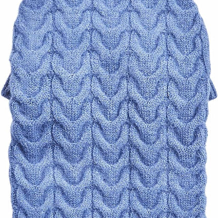 Blueberry Pet Classic Fuzzy Textured Knit Pullover Turtle-Neck Dog Sweater in Heather Blue, Back Length 18", Pack of 1 Clothes for Dogs