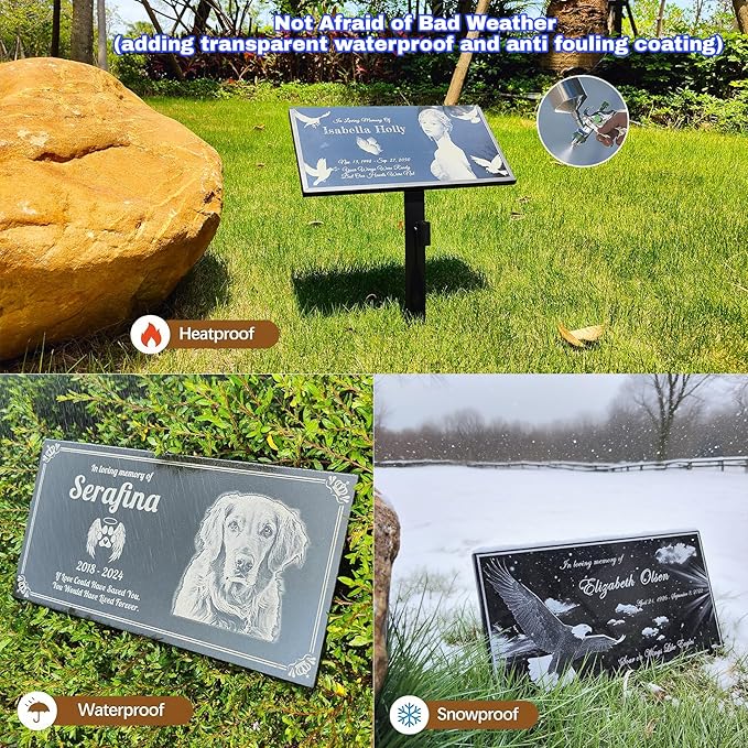 Personalized Pet Memorial Stones, Headstones for Pet, Dog, Cat, Black Granite Memorial Garden Stones,and Gifts for Lost Pets.