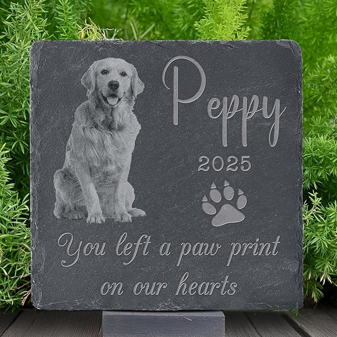 Pet Memorial Stone with Photo, Dog Memorial Gifts for Loss of Dog, Personalized Pet Memorial Gifts, Pet Loss Gift - Paw Print（Square）