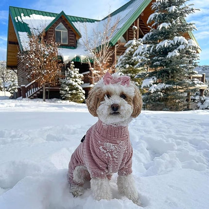 Fitwarm Turtleneck Knitted Dog Sweater Puppy Pajamas Thermal Doggie Winter Clothes Knitwear Pet Coats Cat Apparel Pink Small