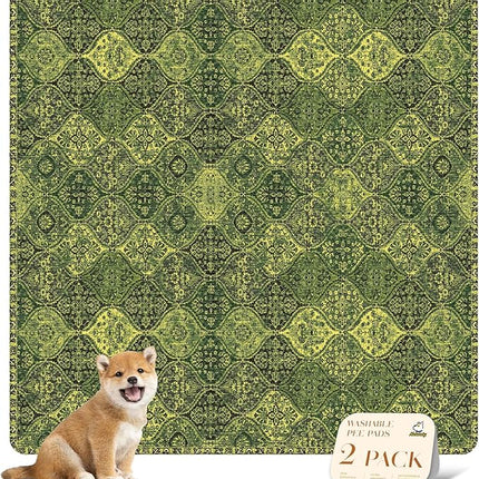 nunubaby Washable Pee Pads for Dogs, Stylish, Non-Slip and Leak-Proof Pee Pads. Reusable Potty Pads for Dogs for Crates and Floors.(Green/Multi, 54" x54")