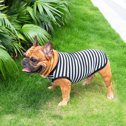 iChoue French Bulldog 100% Breathable Cotton Striped T Shirts Halloween Vest Clothes for Medium Dogs Tank Tops Frenchie Pug English Boston Terrier Pitbull Grey Black Stripes - Large Plus