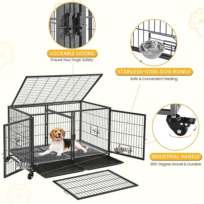 Yaheetech Stackable Dog Crate with Divider 43'' Rolling Heavy Duty Dog Cage with Open Top/ 2 Removable Trays for Small/Medium Dog