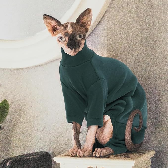 ROZKITCH Pajamas for Cats, Breathable Cat Sweaters for Cats Only, Pet Coat with Four Legs, Warm Sweater T-Shirt Pajamas Jumpsuit Vest Cornish Rex Devon Rex Peterbald DarkGreen S