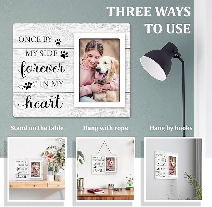 Pet Memorial Gifts for Dogs - Dog Memorial Gifts Picture Frame - Lost of Pet Sympathy Present, Pet Loss Remembrance Gift, Cat Passing Away Memorial Frame with Paw Print 4x6" Photo