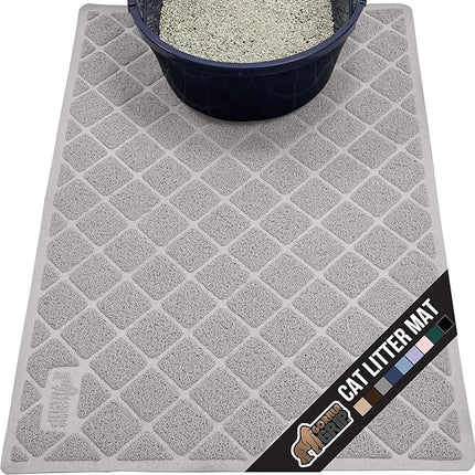 GORILLA GRIP Cat Litter Box Mat, 35x23, Water Resistant, US Designed Kitty Litter Trapping Mats, Easy to Clean, Scatter Control, Less Mess and Clean Floors, Kitten Supplies for Indoor Cats, Light Gray