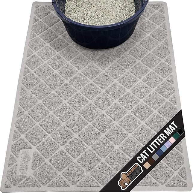 GORILLA GRIP Cat Litter Box Mat, Water Resistant, US Designed Kitty Litter Trapping Mats, Easy to Clean, Scatter Control, Less Mess and Clean Floors, Kitten Supplies for Indoor Cats, 24x17 Light Gray