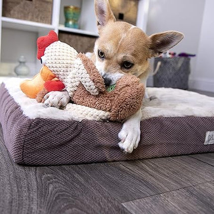 goDog Checkers Skinny Rooster Squeaky Plush Dog Toy, Chew Guard Technology - Brown, Small