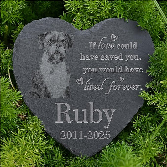 Personalized Pet Memorial Stone, Dog Memorial Gifts, Pet Loss Sympathy Gift, in Memory of Dog Cat - Lived Forever（Heart）