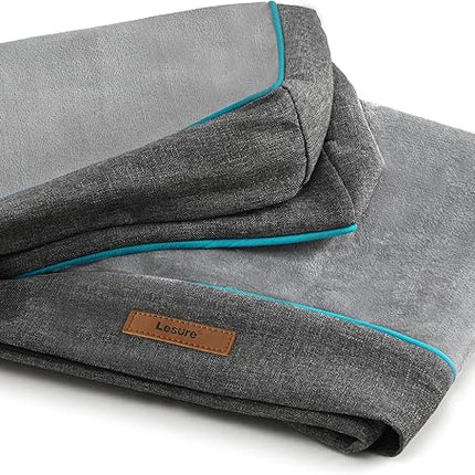 LE SURE Washable Dog Bed Cover Replacement - Large Size Flannel Plush Fleece Cover for Orthopedic Pet Mat 35x22x3 Inches, Grey