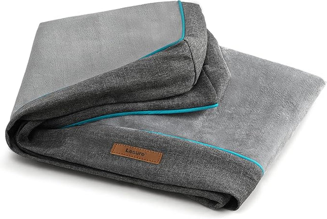 LE SURE Washable Dog Bed Cover Replacement - Large Size Flannel Plush Fleece Cover for Orthopedic Pet Mat 35x22x3 Inches, Grey