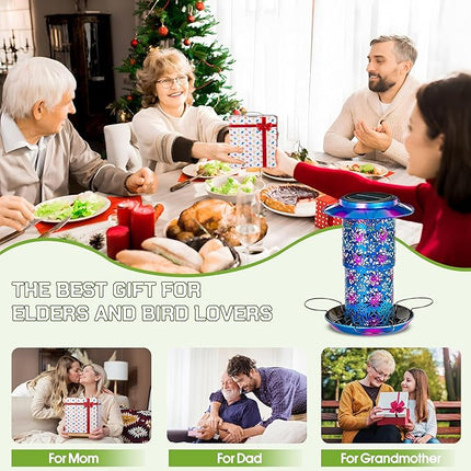 XDW-GIFTS Bird Feeder for Outdoors Solar Hanging Bird Feeder Bird House with Cardinal Feeder Large Capacity Metal Wild Bird Feeder for Garden Decor Unique Gifts & Patio Decor (Blue, 10.5 INCH)