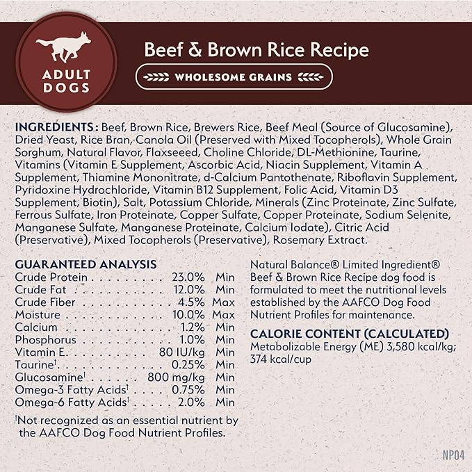 Natural Balance Limited Ingredient Adult Dry Dog Food with Healthy Grains, Beef & Brown Rice Recipe, 24 Pound (Pack of 1)