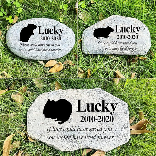 Zatanmulo Personalized Pet Memorial Stone, Garden Memorial Stone Personalized, Guinea Pig Headstone, Hamster Tombstone, Memorial Plaque Outdoor, Garden Stepping Stone (Guinea Pig)