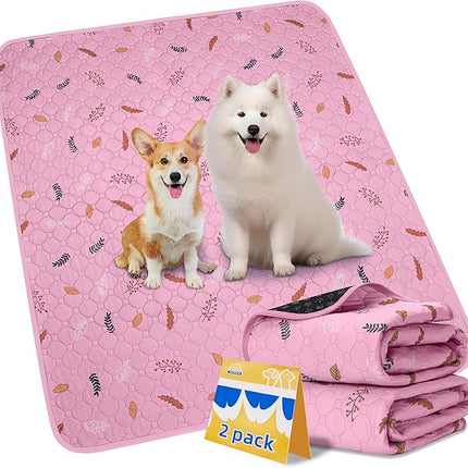 Sunheir 2-Pack Extra Large Reusable Dog Mat for Floor, Dog Playpen, Non-Slip Waterproof Super Absorbent Washable Pee Pads for Dogs, Pet Whelping Pads, Potty Training - Pink, 36" x 48"
