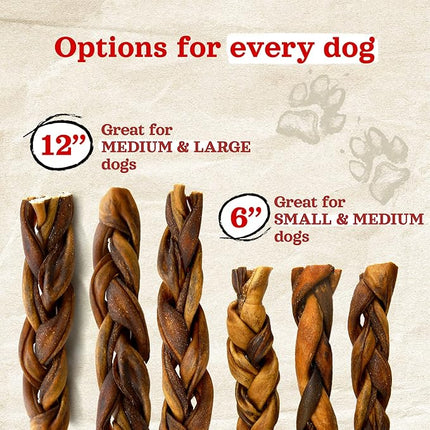 Natural Farm Odor Free Braided Collagen Chews for Dogs (12 Inch, 12 Pack), Collagen Sticks, Natural Dog Chews, Long Lasting, for Small, Medium and Large Dogs, Odor-Free, Rawhide Alternative