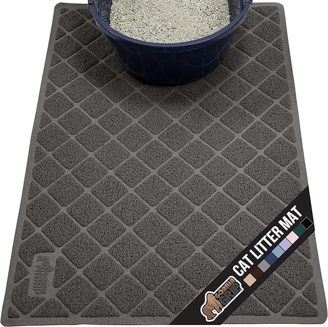 GORILLA GRIP Cat Litter Box Mat, Water Resistant, US Designed Kitty Litter Trapping Mats, Easy to Clean, Scatter Control, Less Mess and Clean Floors, Kitten Supplies for Indoor Cats, 30x20 Dark Gray