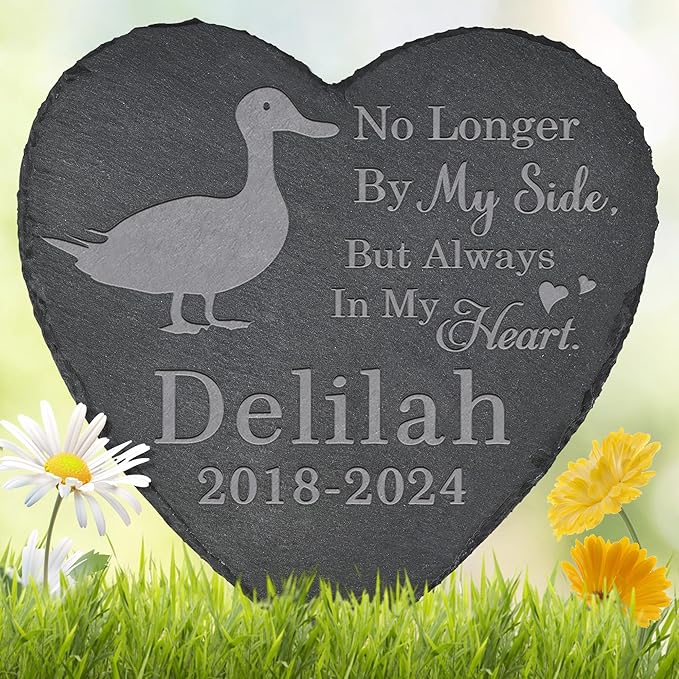 Pet Memorial Stone Duck - Duck Headstone - Duck Memorial Stone - Duck Memorial Gifts - Loss of a Duck - Duck Loss Gifts (Heart-Shaped)