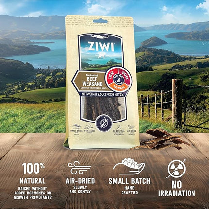 ZIWI Dog Chews and Treats – Beef Weasand - All Natural, Air-Dried, Single Protein, Grain-free, High-Value Treat, Snack, Reward 2.5 Ounce (Pack of 1)