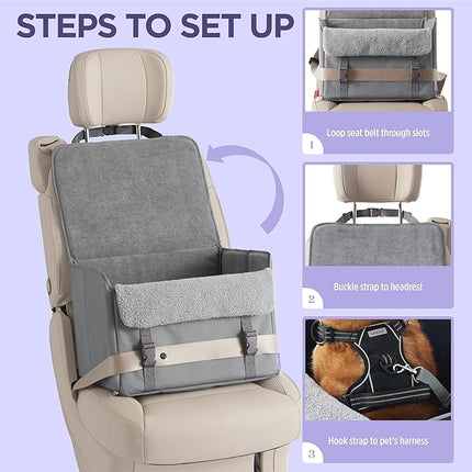 Lesure Dog Car Seat for Small Dogs, Foldable Pet Car Seat with Clip-On Safety Leash, Waterproof Puppy Booster Car Seat for Small Pets Under 25lbs, Portable Doggie Carseat Travel Carrier Bed, Grey