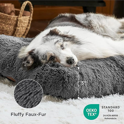 Bedsure Washable Large Dog Bed for Crate, Faux Fur Dog Crate Pad for Large Breed, Plush Soft Comfort Dogs Sleeping Mat, Anti-Slip Pet Kennel Pad, 35" x 23", Dark Grey