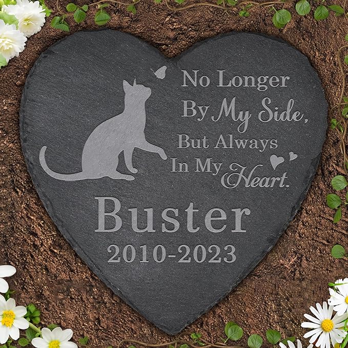 Pet Memorial Stone Cat - Cat Headstone - Cat Memorial Stone - Cat Memorial Gifts - Loss of a Cat - Cat Loss Gifts (Heart-Shaped)