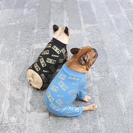 iChoue English Bulldog Pajamas Onesie Suit PJS Bodysuits for Medium Dogs Large French Frenchie Pug Pitbull Boston Terrier - Blue Money, XXL