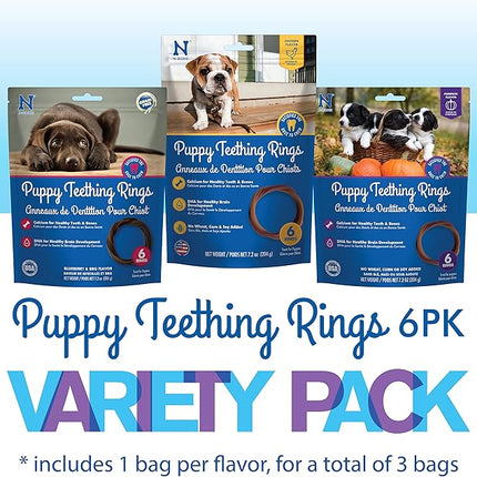 N-Bone Puppy Teething Rings 6 Count Bag Variety Pack, Chicken & Pumpkin & Blueberry BBQ Flavor, Total 3 Bags, 21.6-oz, 18 Rings