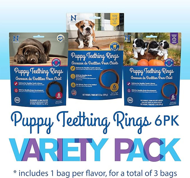 N-Bone Puppy Teething Rings 6 Count Bag Variety Pack, Chicken & Pumpkin & Blueberry BBQ Flavor, Total 3 Bags, 21.6-oz, 18 Rings