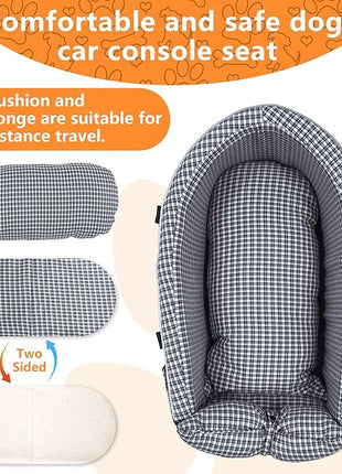 Center Console Dog Car Seat Dog Bed for Car Console Portable Armrest Booster Seat Carrier for Small Medium Dogs Anti-Collapse for Puppy Pet Up to 15 Lbs（Grid Black）