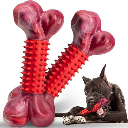 Apasiri Tough Dog Toys for Aggressive Chewers Large Breed, 2-Pack Dogs Chew Toys for Large Medium Dogs, Nylon and Rubber Dog-Bones for Teething Chew, Beef Flavor, for Doggo 20-80 lbs