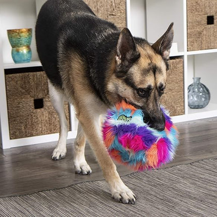 goDog Furballz Squeaky Plush Ball Dog Toy, Chew Guard Technology - Cool Rainbow, Large