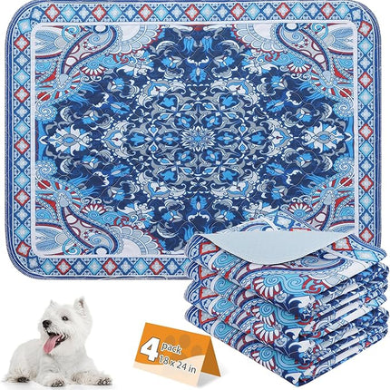 KOOLTAIL Washable Pee Pads for Dogs, 4 Pack Super Absorbent Reusable Puppy Training Pads Waterproof, Nonslip and Leak-Proof Dog Pee Pads, Large Pet Mats Whelping Pads for Floor, Crate, Couch 18"x24"