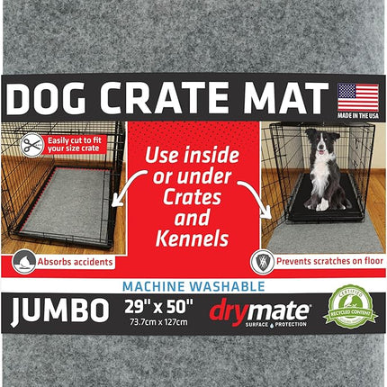 Drymate Dog Crate Mat Liner, Absorbs Urine, Waterproof, Non-Slip, Washable Puppy Pee Pad for Kennel Training - Use Under Pet Cage to Protect Floors, Thin Cut to Fit Design (USA Made) (LGrey)(29"x50")