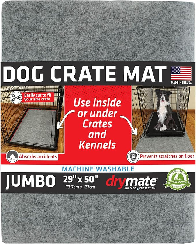 Drymate Dog Crate Mat Liner, Absorbs Urine, Waterproof, Non-Slip, Washable Puppy Pee Pad for Kennel Training - Use Under Pet Cage to Protect Floors, Thin Cut to Fit Design (USA Made) (LGrey)(29"x50")