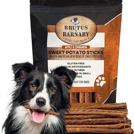 BRUTUS & BARNABY USA Sweet Potato Dog Treats - Crunchy Grain Free Cinnamon Apple Sticks, Promotes Positive Gut Health with Natural Anti-Diarrhea Properties (Cinnamon & Apple, 2 lb)