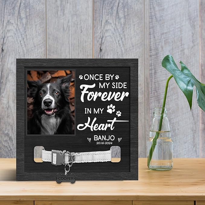 Nazenti Personalized Dog Memorial Picture Frame, Custom Sympathy Gifts for Loss of Dog, Pet Loss Gift, Pet Memorial Frame with Collar Holder, Cat Condolences Gift, Dogs Sign Bereavement Gifts