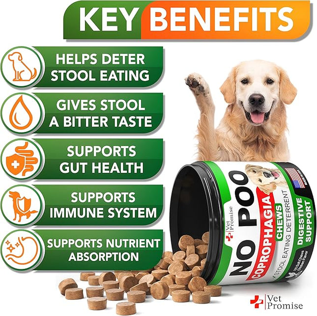 No Poo Chews for Dogs - Advanced Coprophagia Stool Eating Deterrent for Dogs - Stop Dog Poop Eating - Probiotics & Digestive Enzymes Supplement - Made in USA - Vet Formulated - 120 Soft Treats
