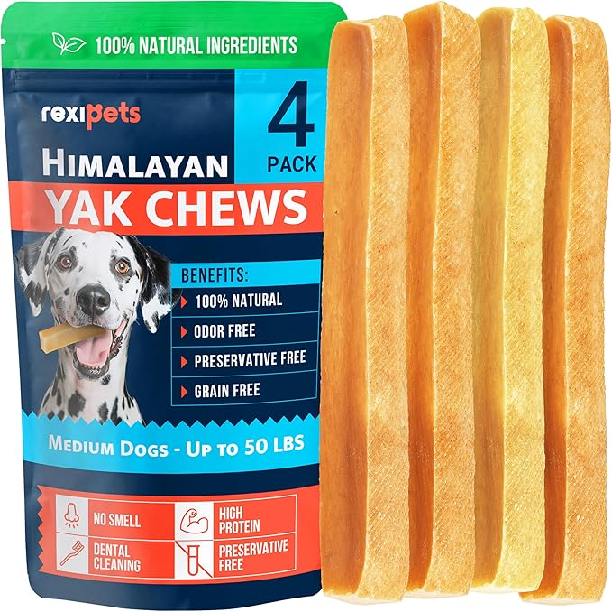 100% Natural Yak Cheese Himalayan Made Dog Chews All Breeds - Lactose Free Yak Chew for Small, Medium & Large Dogs - Dental Cleaning Dog Chews Aggressive Chewers - Long Lasting Odor & Gluten Free