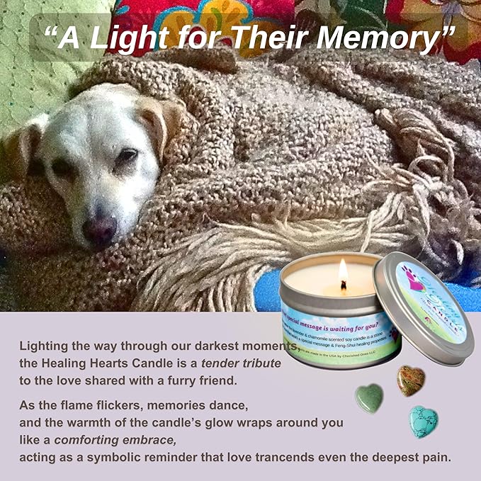Pet Perennials Dog Memorial Candle – Dog Bundle Healing Hearts Pet Memorial Candle with Keepsake Heart Stone & Card – Candles for Grief, Sympathy, and Remembrance