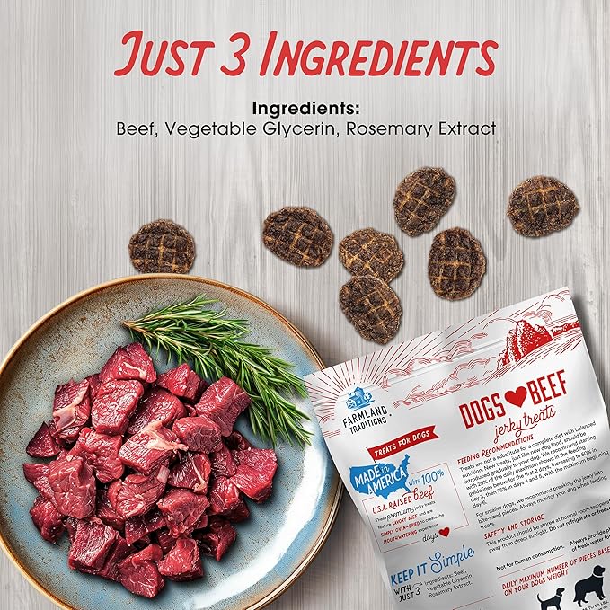 Farmland Traditions Dogs Love Beef Jerky Dog Treats with Only 3 Ingredients and No Fillers, 2.5 Pound Bag