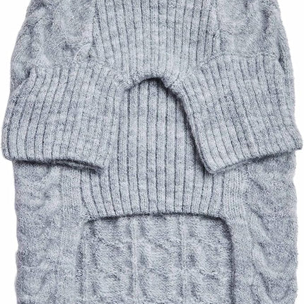 Blueberry Pet Classic Fuzzy Textured Knit Pullover Turtle-Neck Dog Sweater in Heather Grey, Back Length 16", Pack of 1 Clothes for Dogs