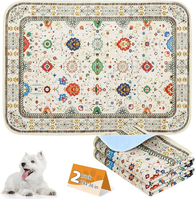 KOOLTAIL Washable Pee Pads for Dogs,2 Pack Super Absorbent Reusable Puppy Training Pads Waterproof, Nonslip and Leak-Proof Dog Pee Pads, Large Pet Mats Whelping Pads for Floor, Crate, Couch 24*36"