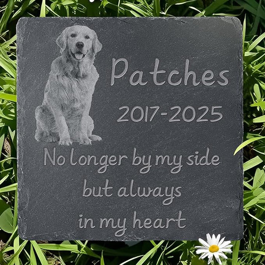 Pet Memorial Stone with Photo, Dog Memorial Gifts for Loss of Dog, Personalized Pet Memorial Gifts, Pet Loss Gift - Always in My Heart（Square）