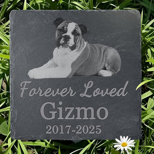 Pet Memorial Stone with Photo, Dog Memorial Gifts for Loss of Dog, Personalized Pet Memorial Gifts, Pet Loss Gift - Forever Loved（Square）