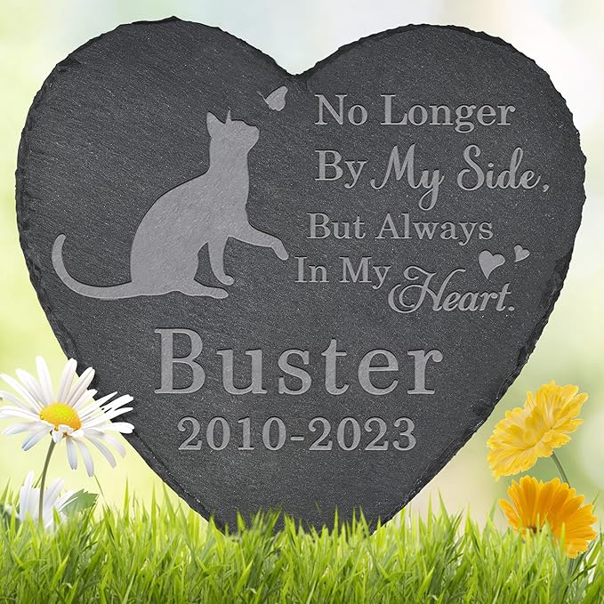 Pet Memorial Stone Cat - Cat Headstone - Cat Memorial Stone - Cat Memorial Gifts - Loss of a Cat - Cat Loss Gifts (Heart-Shaped)