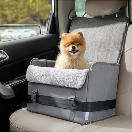 Lesure Dog Car Seat for Small Dogs, Foldable Pet Car Seat with Clip-On Safety Leash, Waterproof Puppy Booster Car Seat for Small Pets Under 25lbs, Portable Doggie Carseat Travel Carrier Bed, Grey