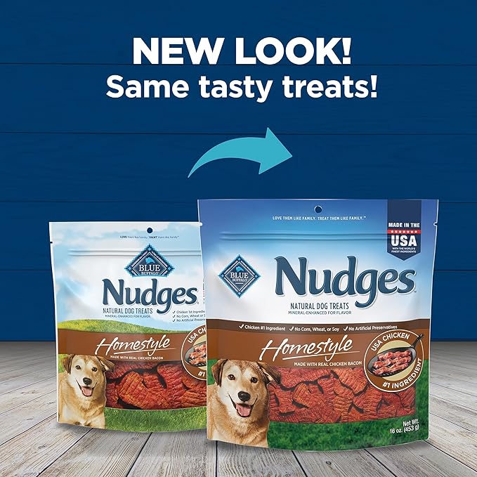 Blue Buffalo Nudges Homestyle Natural Dog Treats Chicken and Bacon, 16-oz Bag