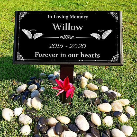 Personalized Pet Memorial Stones with Photos, Pet Memorial Plaques, Custom Engraved Black Granite Pet Headstone, Gifts for Lost a Pets.(Text Style)