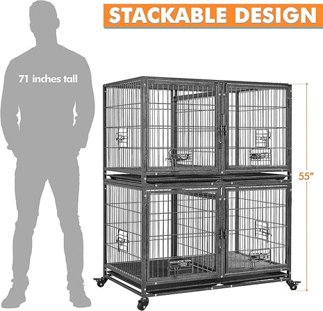 Yaheetech 42'' Stackable Dog Crate w/Divider Heavy Duty Dog Cage with Open Top/2 Removable Trays Rolling Pet Cage for Small/Medium Dogs 2 pcs